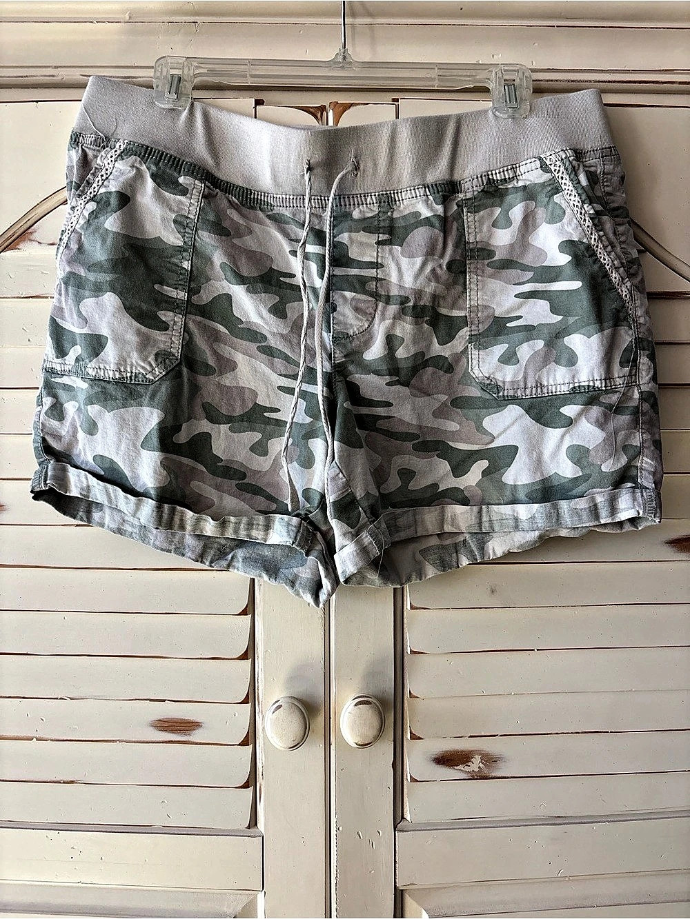 STITCH STAR SS3342-2 Camo Cargo Shorts in Green & Gray Size Large
